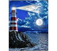 DCIDBEI Bricolaje Diamond Painting Kit Pintura Faro Costero, 5D Kit De Pintura De Diamante Pintura Paisaje Luna Mar Punto De Cruz Diamante Arts Craft Decoración De La Pared Del Hogar,40x50cm