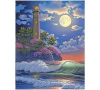 DCIDBEI Bricolaje Diamond Painting Kit Pintura Square, 5D Kit De Pintura De Diamante Pintura Paisaje Luna Mar Punto De Cruz Diamante Arts Craft Decoración De La Pared Del Hogar,40x50cm,Faro Costero