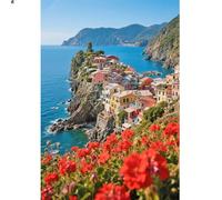 DCIDBEI Cuadro de Diamantes Paisaje Italiano 40x50cm Cuadro de Diamantes para Adultos Paisaje Playa y Mar Cinque Terre Italia Pintura por Números Paisajes y Naturaleza Flores Mar Casas Coloridas