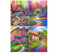 DCIDBEI Cuadros Diamantes 5D Paisajes Kit 4 30x40 cm Pinturas de Diamantes de Paisajes Lienzos de Diamantes Coloridos Pintura Diamante Casa Suelo Cuadros Punto Diamante Paisaje con Casa