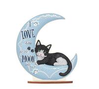 DCIDBEI Diamond Painting Ornaments Luna Gato 13x18cm Kit de Pintura de Diamantes para Manualidades Decoración de Mesa Pintura por Números Decoración de Escritorio Arte para Adultos Buenas Noches