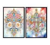 DCIDBEI DIY Pack de 2 Pintura de Diamantes Cuadernos Flores Cruzadas A5 5D Diamond Painting Cuaderno Flores Cruzadas Dibujos con Diamantes Bloc de Notas A5 para Adultos Punto Diamante Útiles Escolares