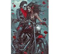 DCIDBEI DIY Pintura de Diamantes Gran Set de Inicio Calavera con Purpurina Gótica 40x50cm Diamond Painting Calavera Motocicleta 5D Pintura por Números Adultos Calavera en Motocicleta Vida Muerte