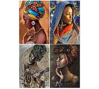 DCIDBEI Juego de 4 Pintura Diamante Africana 30x40 cm Diamond Painting Cuadrado Africa Africanas Punto Diamante Pintura Diamante Mujer Africana Cuadros de Diamantes Africanas Lienzo Mujer Africana