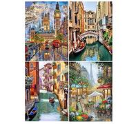DCIDBEI Juego de 4 Pintura Diamante Paisajes 40x50 cm Punto de Cruz Diamante Paisaje Italia Pintura por Números Bordado Diamantes Londres Cuadros 5D Diamante Torre Eiffel Kit Diamante Paisaje Venecia