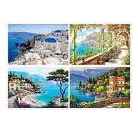DCIDBEI Juego de 4 Pintura Diamante Paisajes Playa 50x40cm Cuadros Manualidades 5D Paisajes de Mar Punto Diamante Cuadros Paisajes Grecia Cuadros con Paisajes Marineros Puzzle Diamantes Paisaje Playa