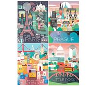 DCIDBEI Juego de 4 pinturas de diamantes 5D, 40 x 50 cm, pinturas famosas por números, París, Praga, Lisboa, Porto, Diamantes, Cuadros, Paisajes, Cristal, Rhinestone Bordado Adultos