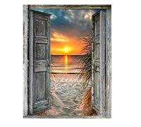 DCIDBEI kit Diamantes Paisaje Mar Playa 40x50 cm Pintura Cristales Ventanas de Ventana de Barco para Pared con Mar Cuadros con Numeros para Pintar Adultos Atardecer Cuadro Diamante Ventana