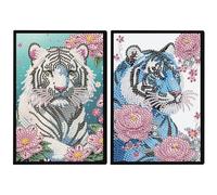 DCIDBEI Pack de 2 Dibujos con Diamantes Cuadernos Tigre A5 Blanco Punto de Cruz Diamante Cuaderno de Viaje Blanco Puzzle Diamantes Diario Libro de Tigre Cuadros Diamantes 5D Bloc de Notas A5 50 Hojas