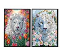 DCIDBEI Paquete de 2 Pintura de Diamantes Blocs de Notas Tigre León para Adultos Diamond Painting Cuaderno A5 Hojas Blancas Útiles Escolares Cuaderno de Bocetos de Regreso a la Escuela 50 Hojas