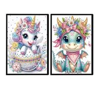 DCIDBEI Paquete de 2 Pintura de Diamantes Cuadernos A5 Blanco Unicornio Pterodáctilo Cuadros de Diamantes Cuaderno Tapa dura A5 Punto de Cruz Diamante Cuaderno A5 Hojas Blancas Puzzle Dinosaurio