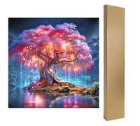 DCIDBEI Pintura de Diamante Fluorescente 5D Árbol de la vida Neón 40x40cm Pintura por números Imagen del árbol de la Vida Árbol de la Flor de Cerezo Diamond Painting Paisajes Adultos Brillantina