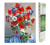 DCIDBEI Pintura de diamante grande y transparente con amapolas, 40 x 50 cm, pintura de diamante para adultos, flores vintage por números, flores para bordar, flores en jarrón, bonito y mortal