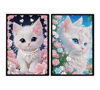 DCIDBEI Pintura de Diamantes Cuaderno Tapa Dura A5 Juego de 2 Cuadernos Diamond Painting Cuaderno A5 Hojas Blancas Cuaderno de Pintura de Diamantes Flores de Gato Diario Cuaderno de Bocetos A5