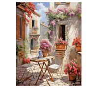 DCIDBEI Pintura de Diamantes Flores Casa 40x50 cm Diamond Painting Paisajes Cuadros de Diamantes Paisaje Flores Rojas Puzzle Diamantes Imágenes Jardín Esquina de la Casa Imágenes de Bordado Flores
