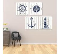 DCIDBEI Pintura de Diamantes Pack de 4 30x40cm Pintura de Barco Pirata en el Mar Diamond Painting Brújula Punto de Cruz Diamante Timón Bordado Diamante 5D Faro Pintura de Diamantes Mar Faro Niños