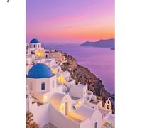 DCIDBEI Pintura de Diamantes Paisaje de Santorini 40x50cm Diamond Painting Adultos Atardecer en el Mar Cuadros de Pintura de Diamantes Paisajes de Playa y Mar Kit de Manualidades Mosaicos Santorini