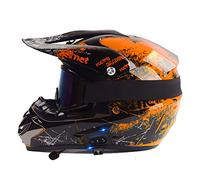 DCLINA Casco Bluetooth para Motocicleta, Motocross ATV, Moto Ciclomotor Cara Completa Todoterreno Cross, Descenso MX Quad Dirt Bike Casco para Adultos, Hombres Mujeres, Verde/Naranja Floral