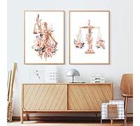 DCLZYF Lady Justice Prints Law Office Decor Pintura Abogado Abogado Regalo Acuarela Floral Canvas Poster Law School Graduación Regalos-50x70cmx2 （sin Marco）