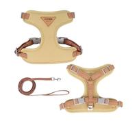 DCNIYT - Juego de correa de arnés ajustable para gatos, chaleco a prueba de escapes, correa para el pecho de gatito, chihuahua, pug, correa de plomo para caminar al aire libre (dorado, M, 7-10 kg)