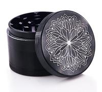 DCOU Nuevo Diseño Premium Molinillo de hierba de aluminio 2.2 pulgadas 4 piezas molinillo de metal con catcher de polen con flor tallada (Negro)