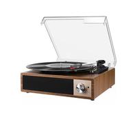 DCPICE Tocadiscos Vinilo Vintage Bluetooth, Giradiscos 3 Velocidades 33/45/78 RPM con Altavoces Estéreo, Grabación Digital, Salida RCA/AUX, Marrón Clásico