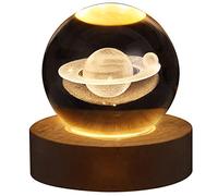 DCQRY Luz nocturna 3D de bola de cristal solar, lámparas de planetas galácticas con base de madera, lámpara USB para astronomía, regalos espaciales para niños