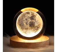 DCQRY Luz nocturna de bola de cristal con sistema solar 3D, lámparas de bola de planetas galaxias con base de madera, lámpara de noche alimentada por USB, regalos espaciales de astronomía para niños