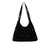 DCRYRPQES Bolso Bandolera Bolso de ante con tachuelas for mujer, estilo holgado, de piel vegana, estilo retro moderno. Moda(Black)