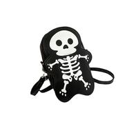 DCRYRPQES Bolso Bandolera Bolso de hombro for mujer con estampado de esqueleto de PU de Halloween, bandolera con correa ajustable y cremallera. Moda(Black 1PC)