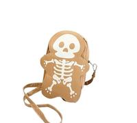 DCRYRPQES Bolso Bandolera Bolso de hombro for mujer con estampado de esqueleto de PU de Halloween, bandolera con correa ajustable y cremallera. Moda(Khaki 1PC)