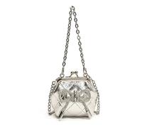 DCRYRPQES Bolso Bandolera Bolso de noche con lazo plateado, acolchado y cierre de beso, con lazo de diamantes de imitación y correa de cadena brillante Moda(Silver)