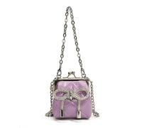 DCRYRPQES Bolso Bandolera Bolso de noche con lazo plateado, acolchado y cierre de beso, con lazo de diamantes de imitación y correa de cadena brillante Moda(Purple)