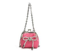 DCRYRPQES Bolso Bandolera Bolso de noche con lazo plateado, acolchado y cierre de beso, con lazo de diamantes de imitación y correa de cadena brillante Moda(Hot Pink)