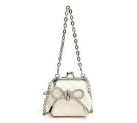 DCRYRPQES Bolso Bandolera Bolso de noche con lazo plateado, acolchado y cierre de beso, con lazo de diamantes de imitación y correa de cadena brillante Moda(White)