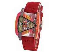 DCRYRPQES Reloj de Madera Triangular único for Mujer, Reloj de Pulsera Creativo y Colorido de Cuero Genuino, Relojes Elegantes for Mujer(Red)