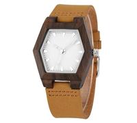 DCRYRPQES Reloj de Pulsera de Cuarzo de Madera Natural for Mujer con Correa de Cuero Genuino y Caja de Reloj Hexagonal Creativa(Ebony)