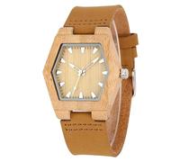DCRYRPQES Reloj de Pulsera de Cuarzo de Madera Natural for Mujer con Correa de Cuero Genuino y Caja de Reloj Hexagonal Creativa(Wood)