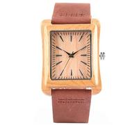 DCRYRPQES Reloj de Pulsera Rectangular de Madera con Forma de Tronco Natural for Hombre y Mujer, Moderno, con Correa de Cuero Genuino, Estilo Informal(Cherry Wood A)