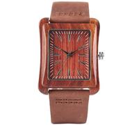 DCRYRPQES Reloj de Pulsera Rectangular de Madera con Forma de Tronco Natural for Hombre y Mujer, Moderno, con Correa de Cuero Genuino, Estilo Informal(Red Wood 1PC)