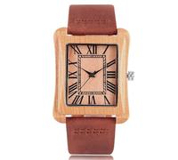 DCRYRPQES Reloj de Pulsera Rectangular de Madera con Forma de Tronco Natural for Hombre y Mujer, Moderno, con Correa de Cuero Genuino, Estilo Informal(Cherry Wood B)
