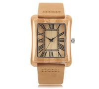 DCRYRPQES Reloj de Pulsera Rectangular de Madera con Forma de Tronco Natural for Hombre y Mujer, Moderno, con Correa de Cuero Genuino, Estilo Informal(Wood B)