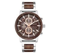 DCRYRPQES Relojes con Correa de Madera for Hombre, cronógrafo multifunción, Reloj de Cuarzo con Calendario, Reloj único de Acero y Madera.(Ebony)