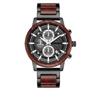 DCRYRPQES Relojes con Correa de Madera for Hombre, cronógrafo multifunción, Reloj de Cuarzo con Calendario, Reloj único de Acero y Madera.(Red Sandalwood 1PC)