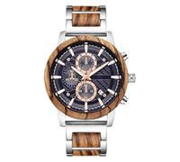 DCRYRPQES Relojes con Correa de Madera for Hombre, cronógrafo multifunción, Reloj de Cuarzo con Calendario, Reloj único de Acero y Madera.(Zebra)
