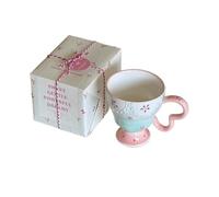 DCRYRPQES Única Bonita taza de cerámica pintada a mano con relieve, taza de café, leche, avena, matcha y agua, con caja de regalo. Taza de Té(Pink)