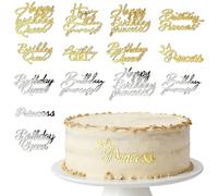 Dcsfadq 14 piezas Happy Birthday Cake Topper para niñas, acrílico con diseño de princesa Queen, decoración para cupcakes, accesorios para tartas, decoración de cocina