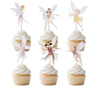 Dcsfadq 24 piezas de decoración para cupcakes, diseño de hada con bailarina de princesa, decoración para magdalenas, flores, hadas para niñas, cumpleaños, fiestas infantiles