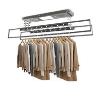 DCSYOG Tendedero eléctrico con ventilador y mando a distancia, tendedero de pared y techo con luz LED de aluminio y acero al carbono (gris)