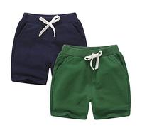 DCUTERQ niño bebé niños algodón sólido Deporte Jogger Pantalones Cortos niños niñas Verano Casual Pantalones de Cintura elástica Azul Marino Verde Militar 18-24 Meses